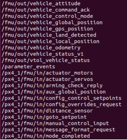 ROS2 topic list showing two PX4 instances