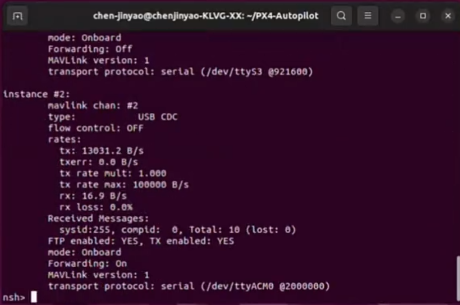 mavlink status showing serial port instances