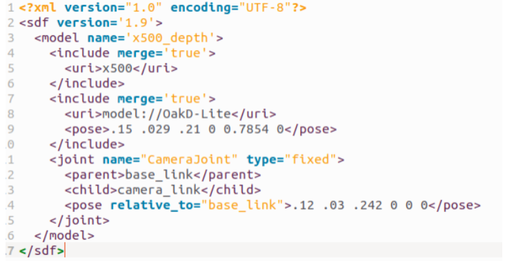 x500_depth model.sdf configuration